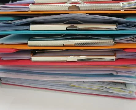 Stack of many color clipboard with documen Stock Photos