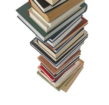 Stack of many different books isolated on white Foto stock