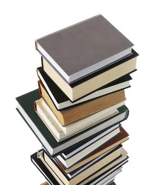 Stack of many different books isolated on white Stockfoto's