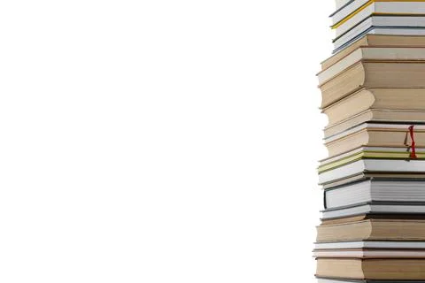 Stack of many different books isolated on white Stock Photos