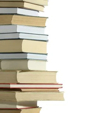 Stack of many different books isolated on white Stock Photos