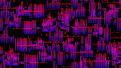 A stack of many equalizer fragments. Vibrant stripes on a black background. Stock Footage 135583754
