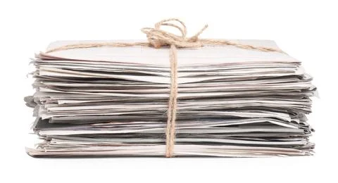 Stack of many newspapers isolated on white Stock Photos