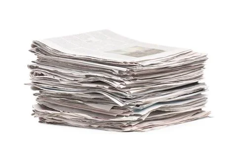 Stack of many newspapers isolated on white 스톡 사진