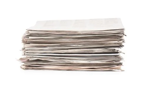 Stack of many newspapers isolated on white 스톡 사진