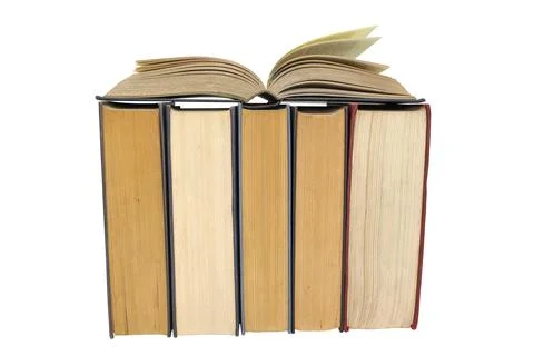 Stack of many old books on white background with clipping path.  Stock Photos