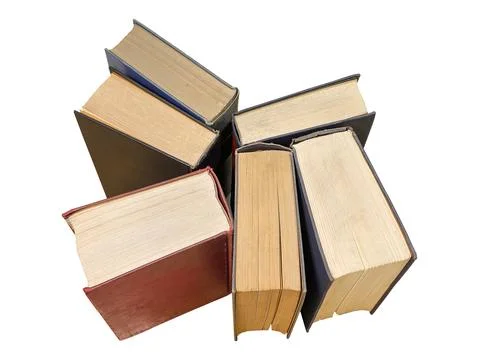 Stack of many old books on white background with clipping path.  Stock Photos
