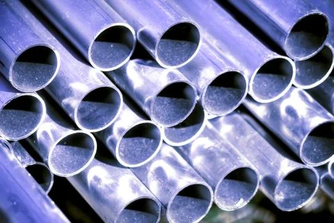 Stack of Many Pipes at the Construction Site Stock Photos