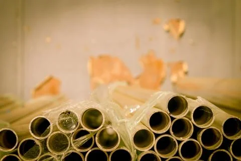 Stack of Many Pipes at the Construction Site Stock Photos