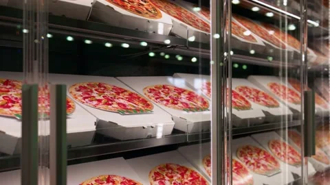 Stack of many red and white pizza boxes. Video stock 164195836