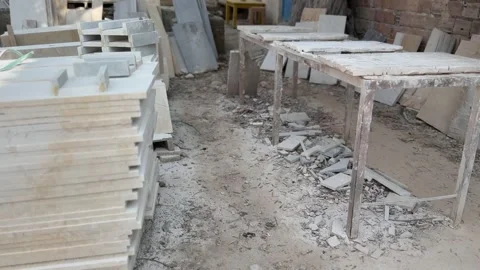 Stack of marble slabs in construction site with light shadow, suitable for .. Stock Footage 324811058