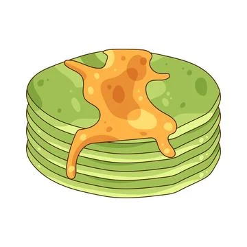 Stack of matcha pancakes with syrup 스톡 일러스트