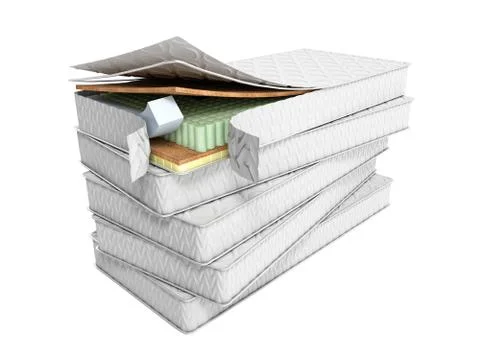 Stack of mattresses 3d render on white background no shadow Illustrazione stock