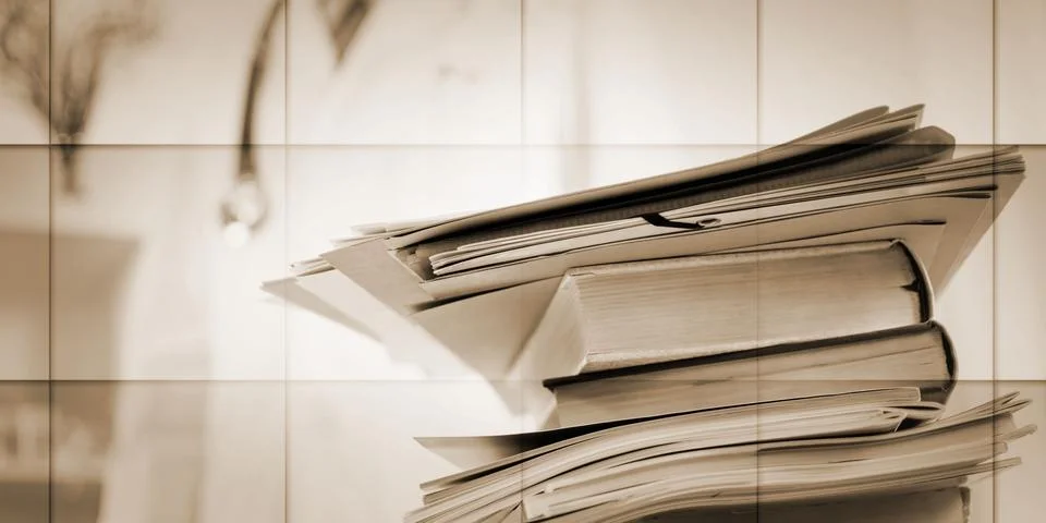 Stack of medical books, geometric pattern 写真素材