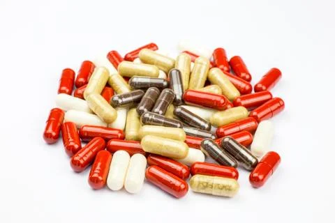 Stack medical capsules Stock Photos