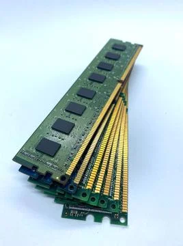 Stack of memory RAM closeup view isolated on white background Stock Photos