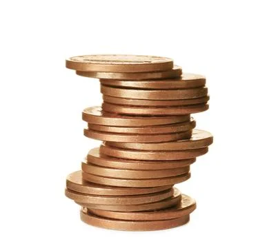 Stack of metal coins isolated on white 스톡 사진