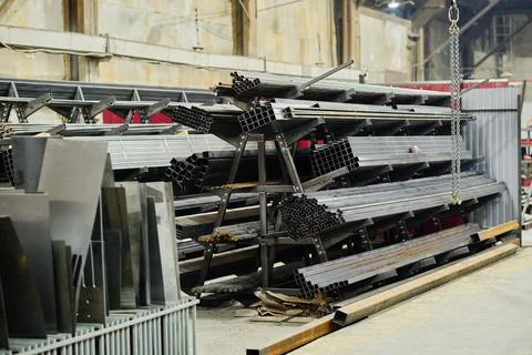 Stack of metal materials in warehouse 스톡 사진