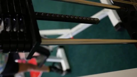  Stack of metal objects in the exercise machine moves up and down Stock Footage 155988924
