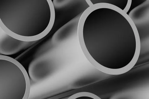 Stack of metal pipes. 3d rendering on white background. Illustrazione stock
