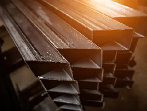 Stack of metal profile cut at an angle. welding work.. Stock Photos