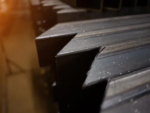 Stack of metal profile cut at an angle. welding work.. Stock Photos