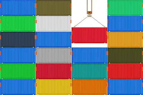 Stack metal shipping cargo containers. Delivery of cargo shipping. Stock Illustration