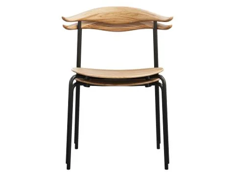 Stack of mid-century metal side chairs with wooden seat. 3d render. Stock Illustration