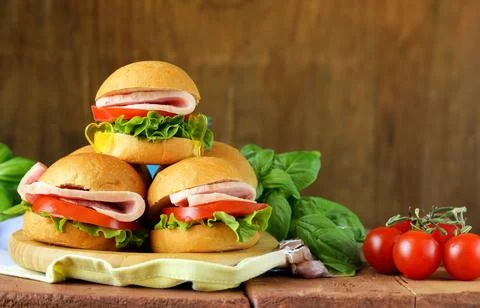 Stack of mini burgers for a picnic Foto stock