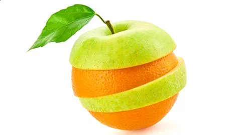 Stack mix apple flying in air cutout minimal. Vegan vitamin composition iso.. 스톡 사진