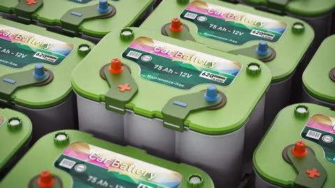 Stack of modern car batteries. 3D illustration Stock Illustration