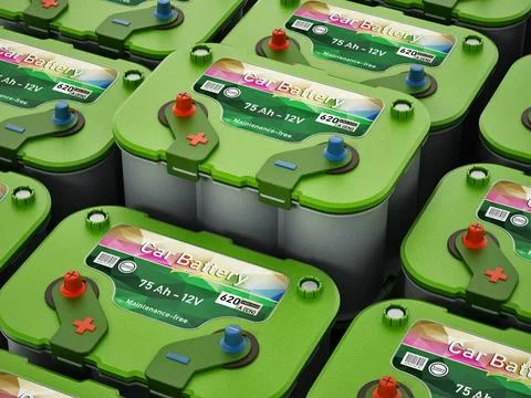 Stack of modern car batteries. 3D illustration Stack of modern car batteri... Foto stock