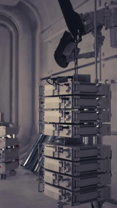 Stack of modern communication devices in a high tech facility setting Stock Footage 327180700