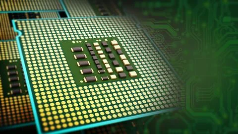 Stack of modern CPUs with copy scape on the right side. 3D illustration Stock Illustration