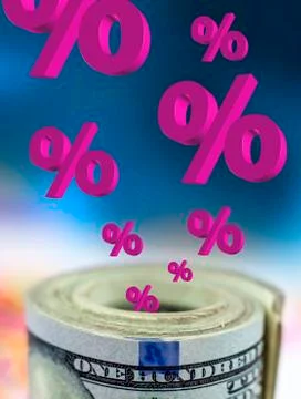 Stack of money with 3d percent signs イラスト素材