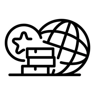 Stack of money and globe icon, outline style 스톡 일러스트