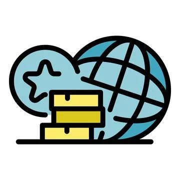 Stack of money and globe icon color outline vector Illustrazione stock