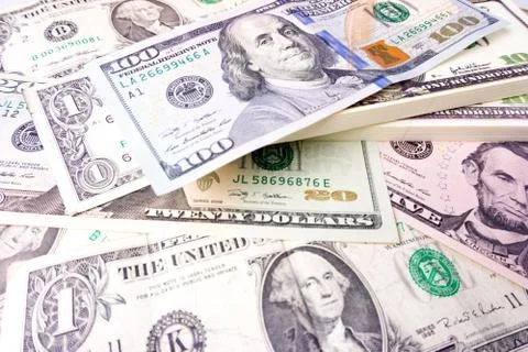 A stack of money. Background of money. dollars pile as background. 스톡 사진