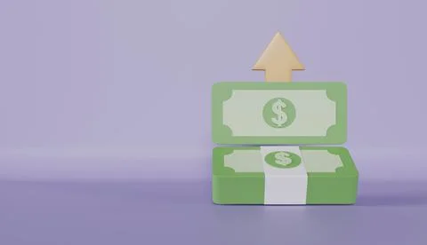 Stack of money banknote with up arrow plus, money saving, cashless Stock Illustration