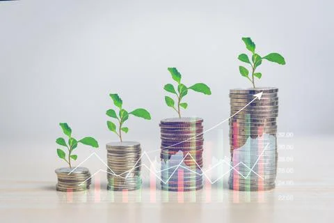 Stack money coin and tree with business graph finance economy bank and chart  Stock Photos