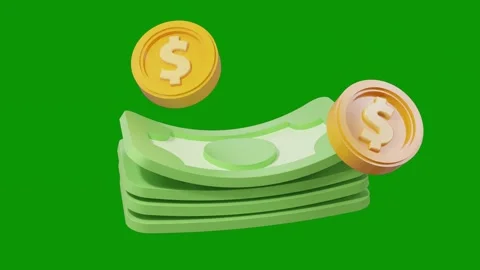 Stack money dollar coin top coins flying out green screen animated chromakey Stock Footage 314063778