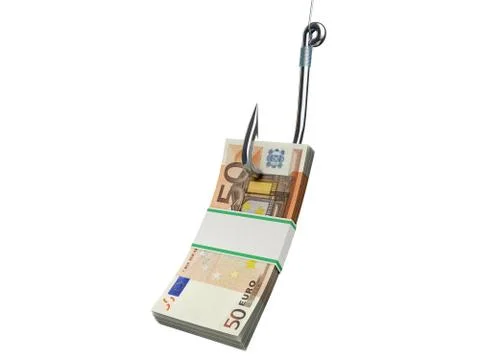 Stack of money on the fishing hook isolated on white Stock Illustration