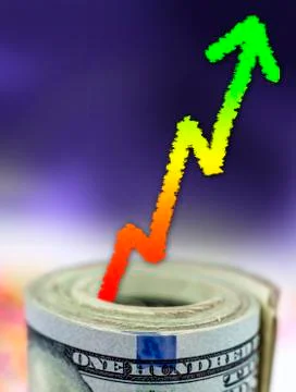 Stack of money with graph showing growth Stock Illustration