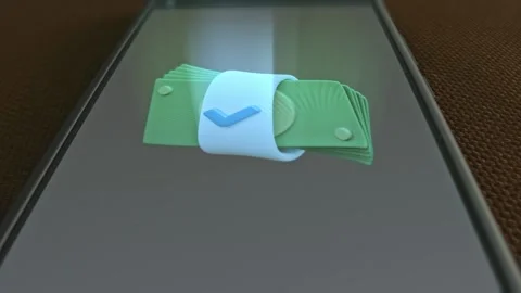 Stack of money, graphic presentation on smartphone Stock Footage 303426702