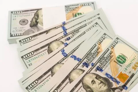 Stack of money in hundred dollar banknotes Foto stock