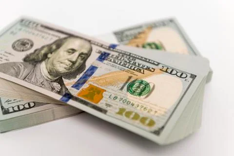 Stack of money in hundred dollar banknotes Stock Photos