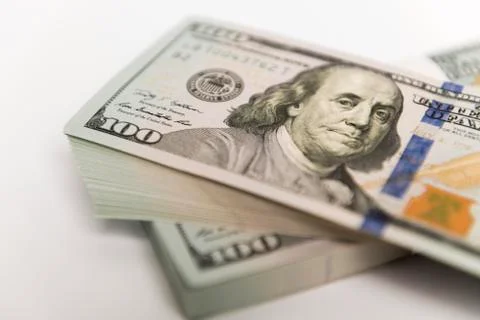 Stack of money in hundred dollar banknotes Stock Photos
