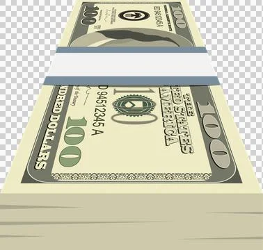 Stack of money: a large quantity of one hundred dollar bills wrapped with a.. Illustrazione stock
