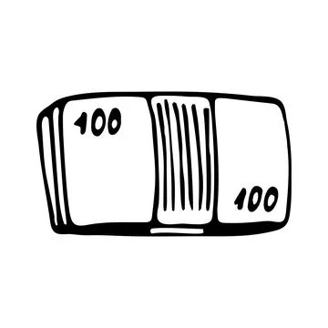 Stack of money line art. Stack of paper banknotes. Cash. Hand drawn graphic v Stockillustratie