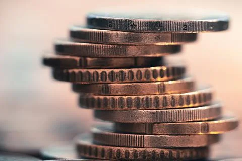 Stack of money, rows of coins for finance and banking concept. Foto stock
